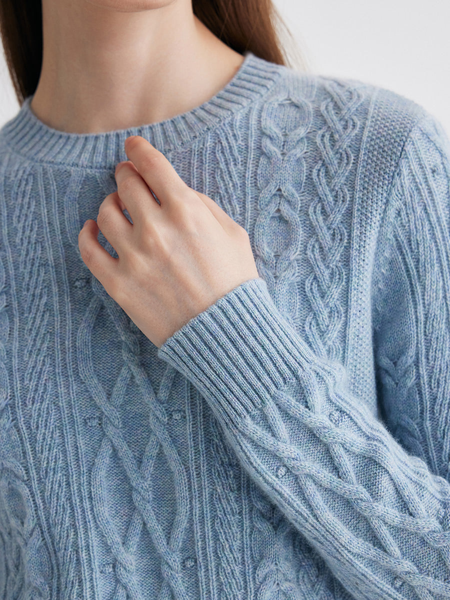 COMOBOCA 100% Cashmere Women's Cable Round Neck Knit Sweater