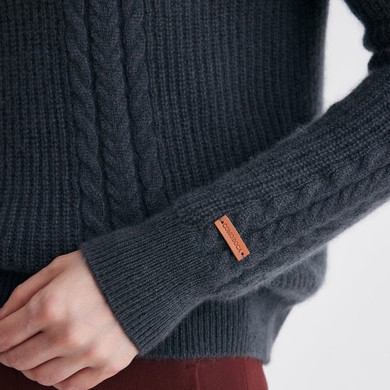 COMOBOCA 100% Cashmere Women's Cable Sailor Collar Sweater