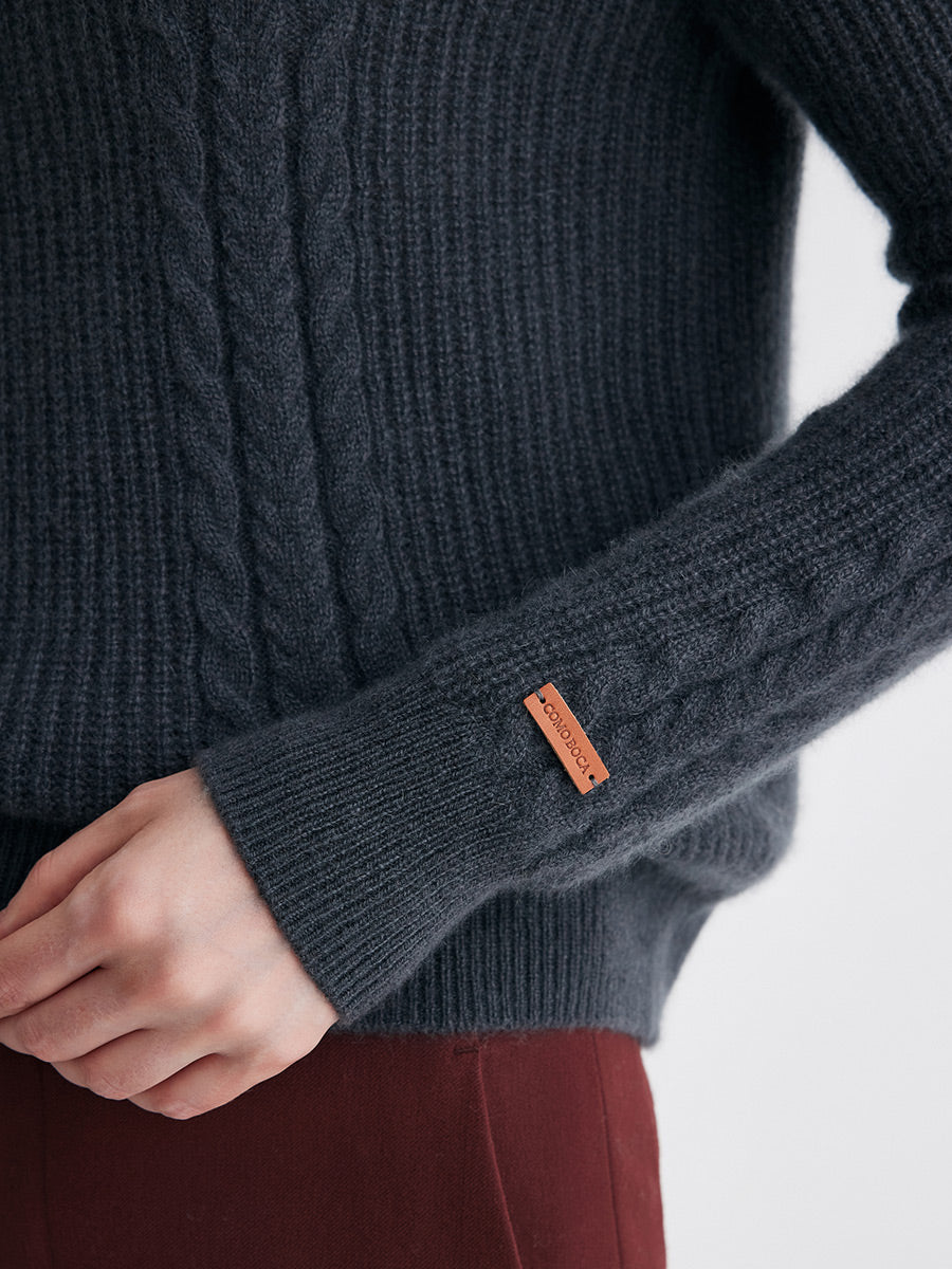 COMOBOCA 100% Cashmere Women's Cable Sailor Collar Sweater