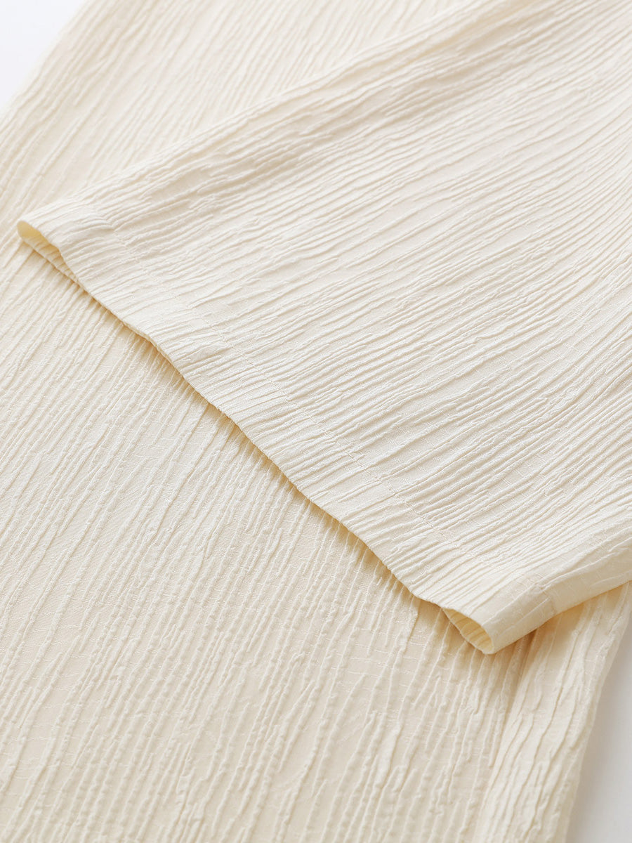 COMOBOCA Women's Elastic Waistband Crinkled Wide Leg Pants