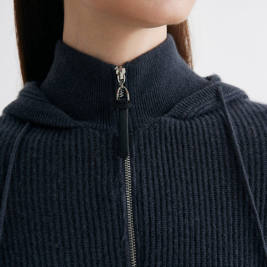 COMOBOCA 100% Cashmere Women's Ribbed Knit Hoodie