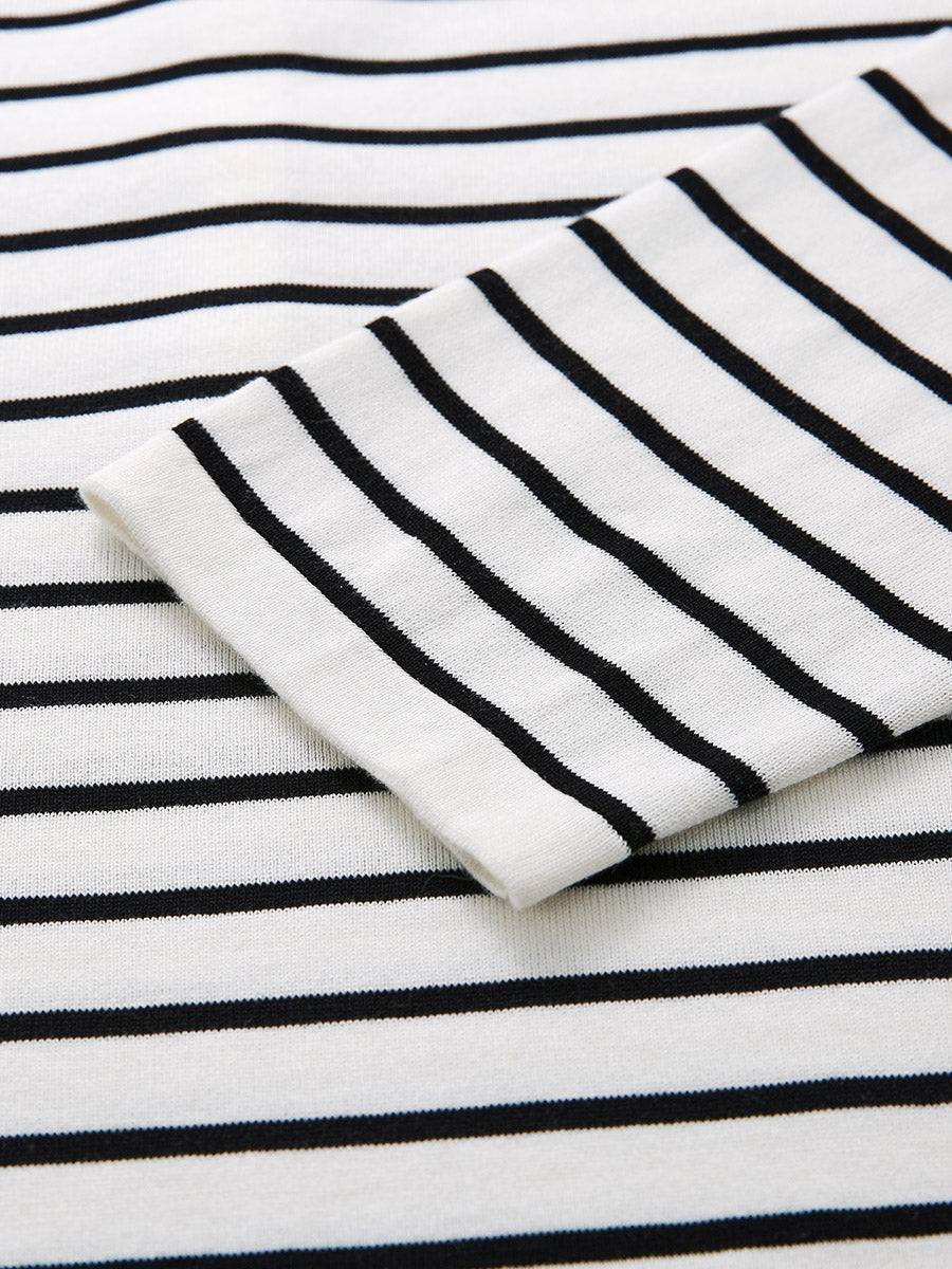 COMOBOCA Women's Striped Henley Button Knit Sweater