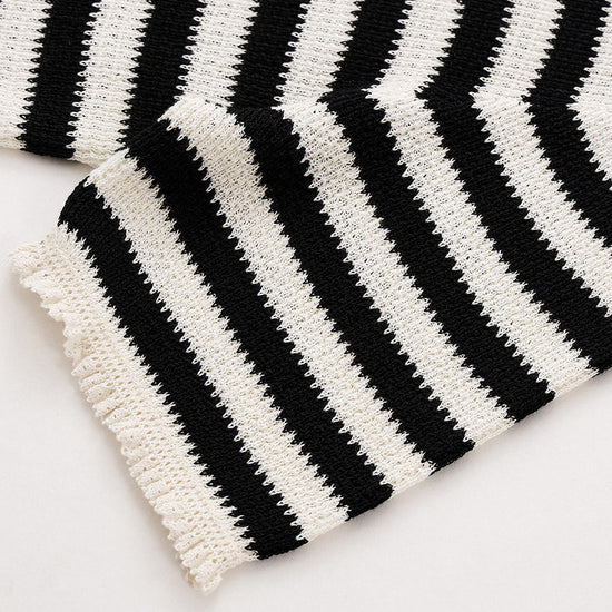 COMOBOCA Women's Tie-Neck Striped Knit T-Shirt