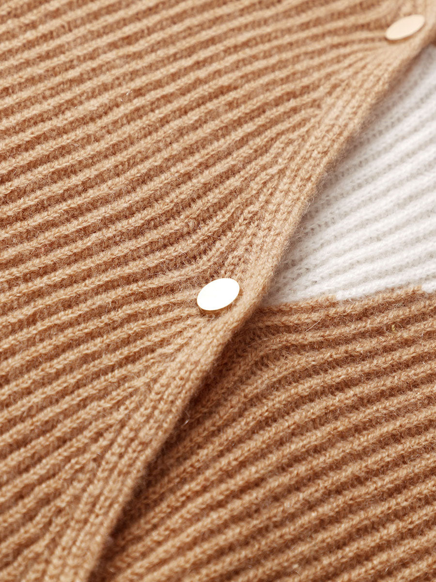 COMOBOCA 100% Cashmere Women's V-Neck Color Block Faux Sweater