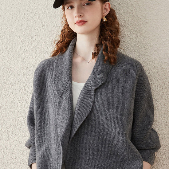 COMOBOCA 100% Wool Women's Loose Knit Blazer Coat