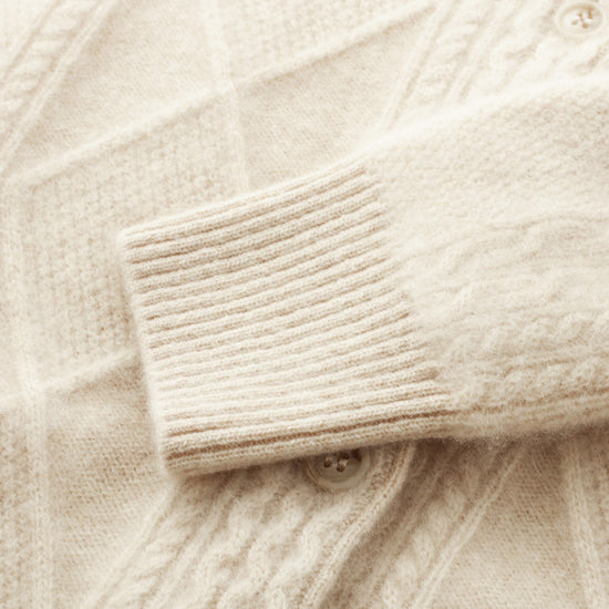 COMOBOCA 100% Cashmere Women's Argyle Cable Button Up Knit Cardigan