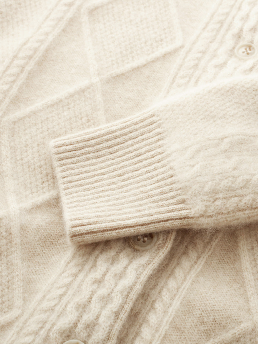 COMOBOCA 100% Cashmere Women's Argyle Cable Button Up Knit Cardigan