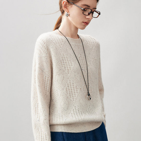 COMOBOCA 100% Cashmere Women's Openwork Knit Round Neck Sweater