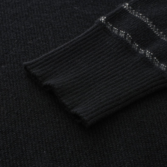 COMOBOCA 100% Cashmere Women's Striped Sleeve Round Neck Sweater