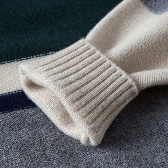 COMOBOCA 100% Wool Kids' Round Neck Striped Sweater