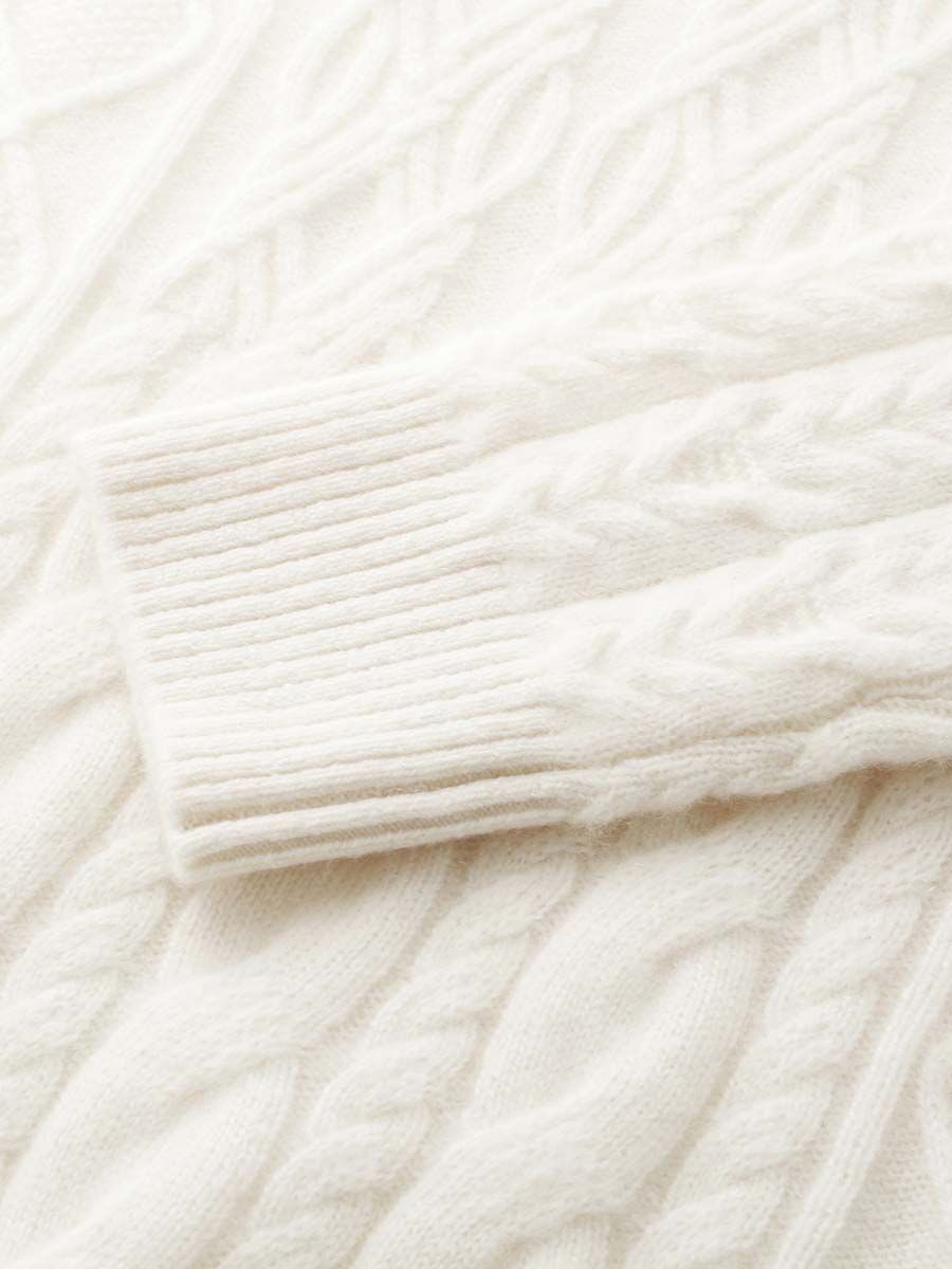 COMOBOCA 100% Cashmere Women's Cable Knit Round Neck Sweater