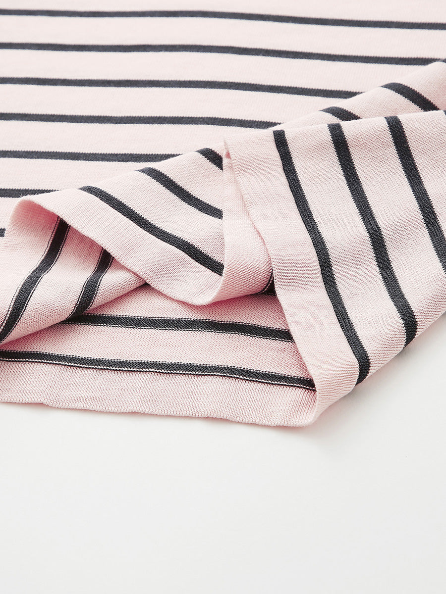 COMOBOCA Women's Striped Ribbed Contrast Trim T-Shirt