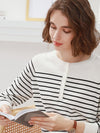 COMOBOCA Women's Striped Henley T-Shirt Sweater