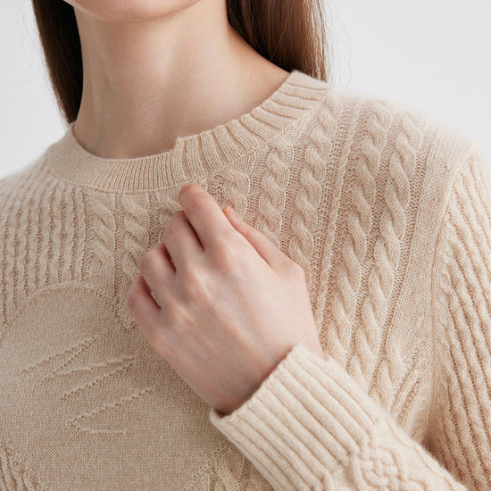 COMOBOCA 100% Cashmere Women's Cable Heart Patterned Knit Sweater