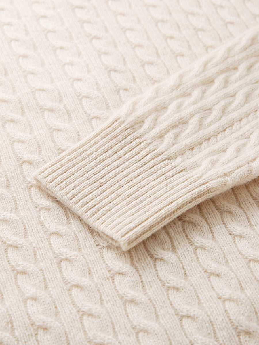 COMOBOCA 100% Cashmere Women's Cable Knit Zip Up Hoodie