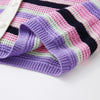 COMOBOCA 100% Cashmere Striped Knit Cardigan with Contrast Collar