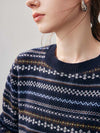 COMOBOCA 100% Cashmere Women's Fair Isle Round Neck Sweater