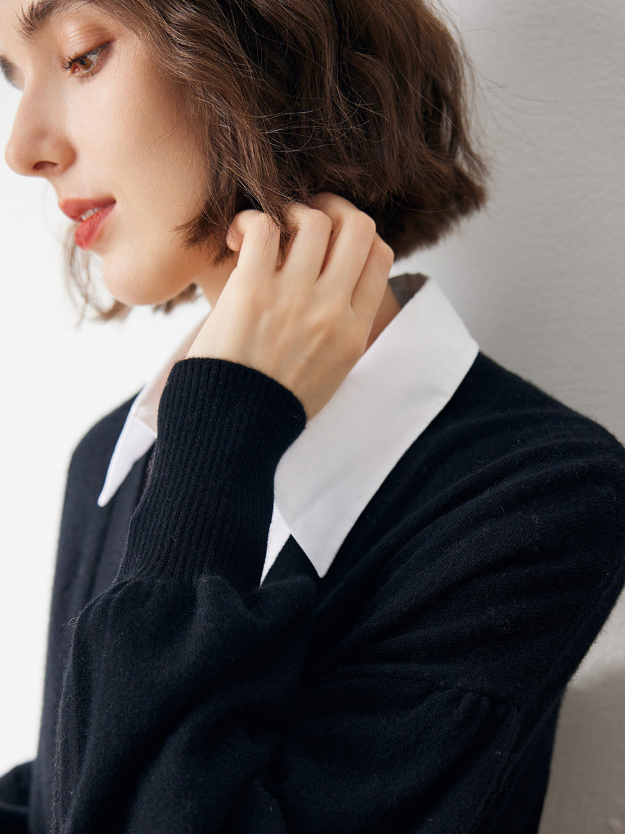 COMOBOCA 100% Cashmere Women's Puff Sleeve Knit Cardigan