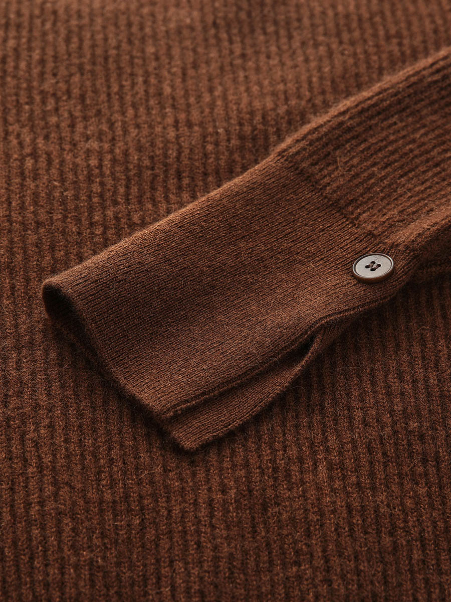 COMOBOCA 100% Cashmere Women's Round Neck Button Ribbed Knit Sweater