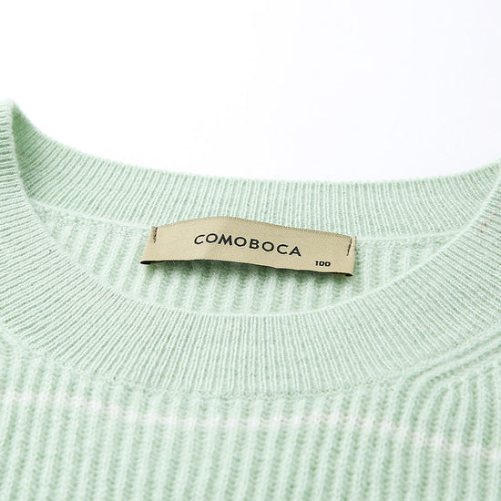 COMOBOCA 100% Cashmere Women's Striped Crewneck Sweater