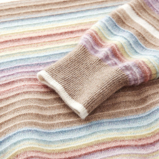 COMOBOCA 100% Cashmere Women's Rainbow Striped Round Neck Sweater