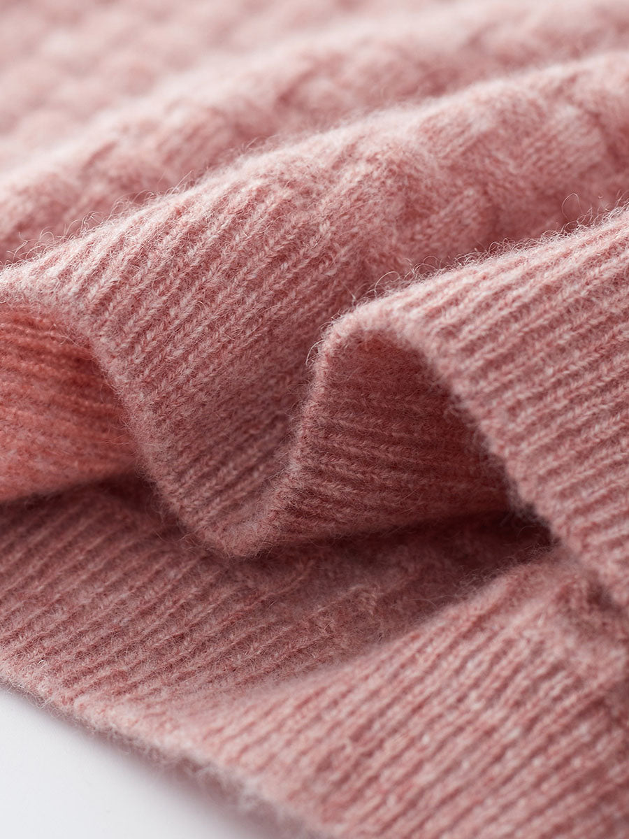 COMOBOCA 100% Cashmere Women's Round Neck Ribbed Knit Sweater
