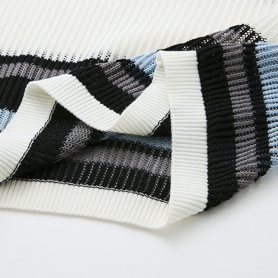 COMOBOCA Women's Striped Ribbed Round Neck Sweater