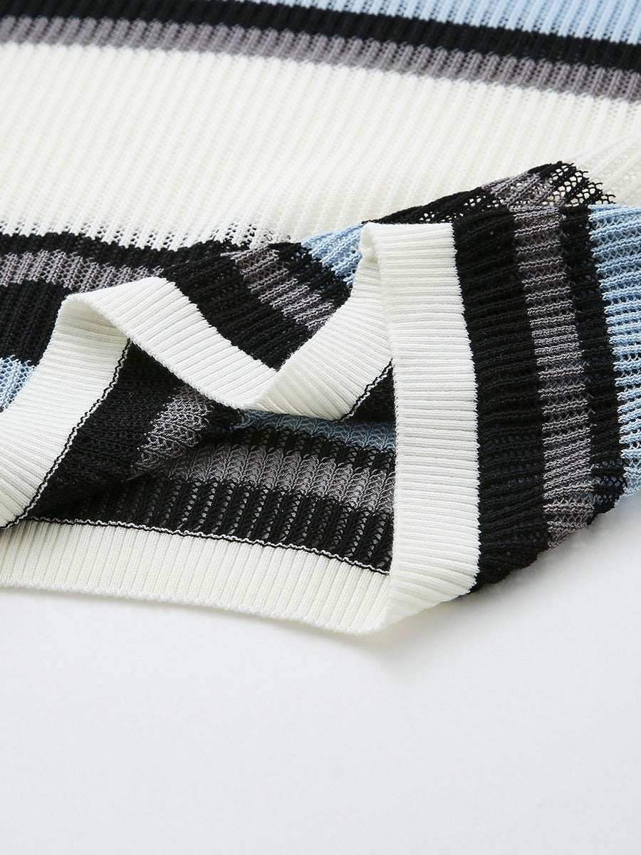 COMOBOCA Women's Striped Ribbed Round Neck Sweater