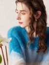 COMOBOCA Women's Mohair Gradient Color Block Fluffy Knit Sweater