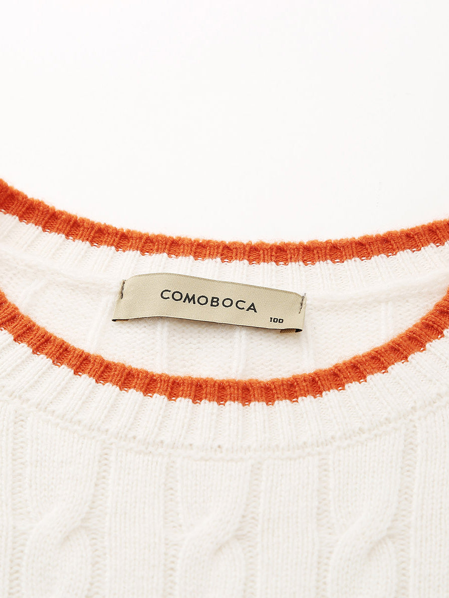 COMOBOCA 100% Wool Women's Colorblock Cable Knit Sweater