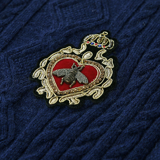 COMOBOCA 100% Wool Kids' Royal Embroidered Cable Knit Cardigan