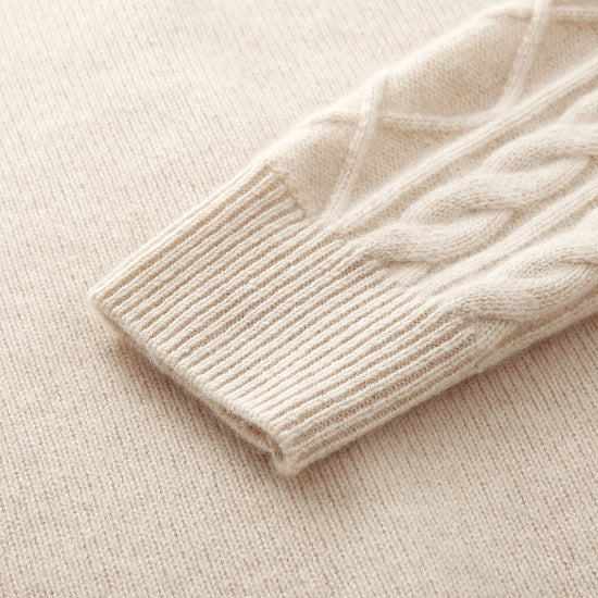 COMOBOCA 100% Cashmere Women's Cable Mock Neck Knit Cardigan