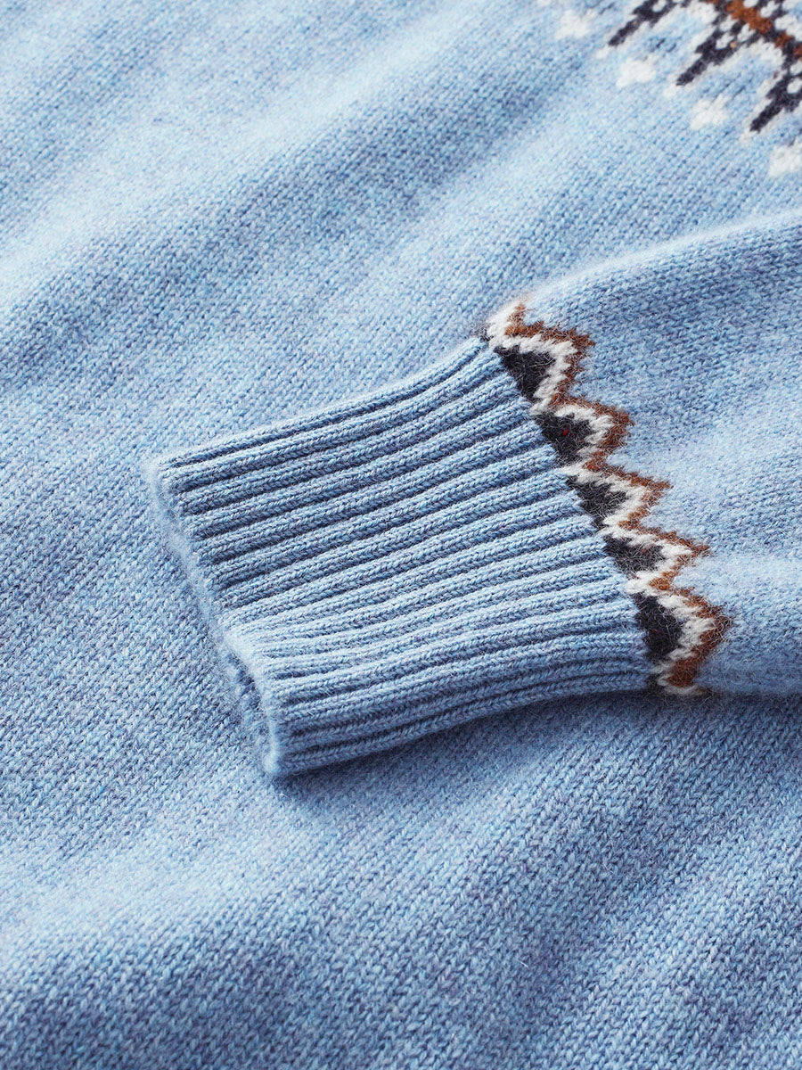 COMOBOCA 100% Cashmere Women's Fair Isle Mock Neck Sweater