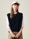 COMOBOCA Black 100% Wool Women's Knit Sleeveless Sweater Vest