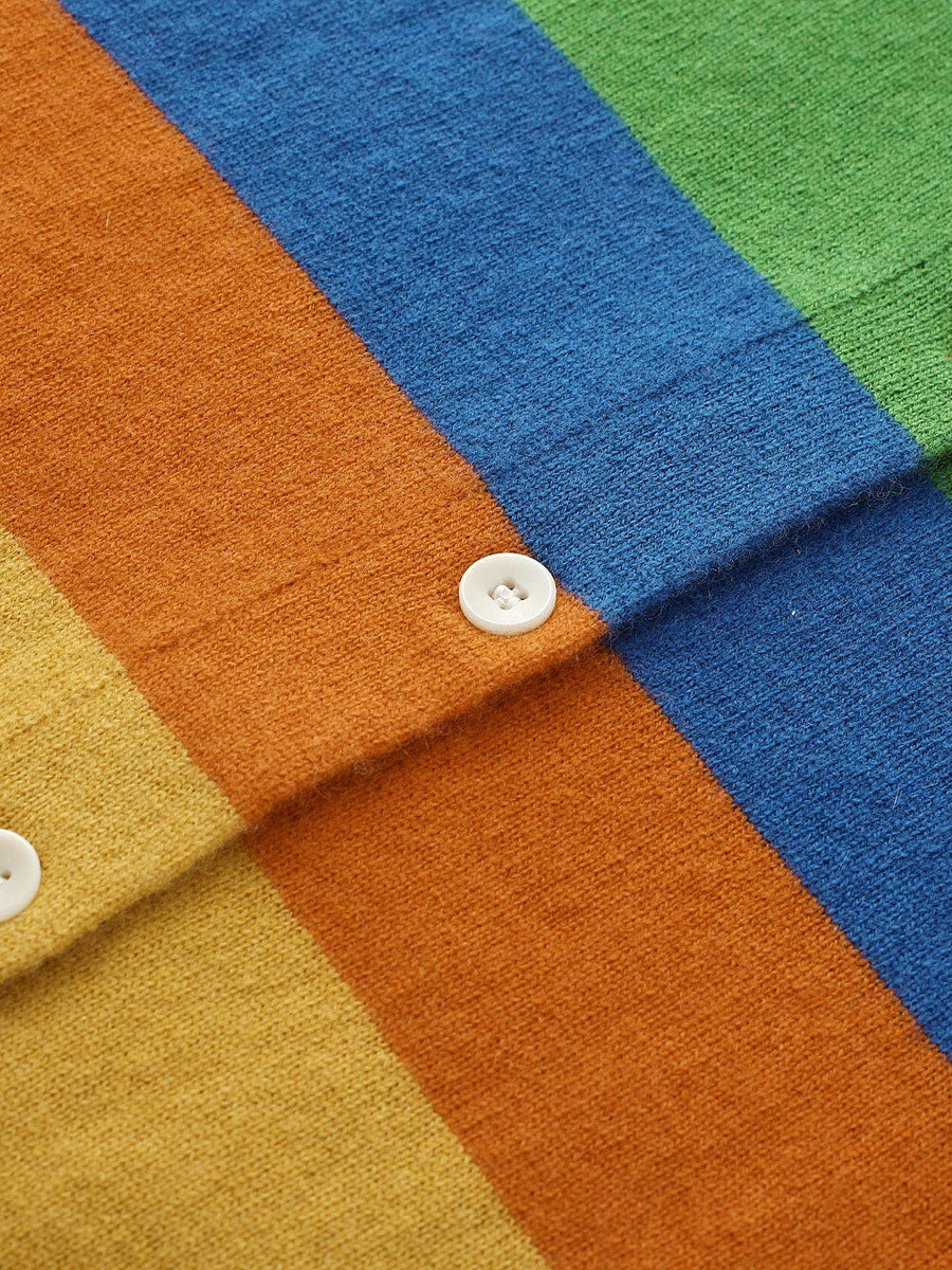 COMOBOCA 100% Wool Kids' Colorful Striped Round Neck Cardigan