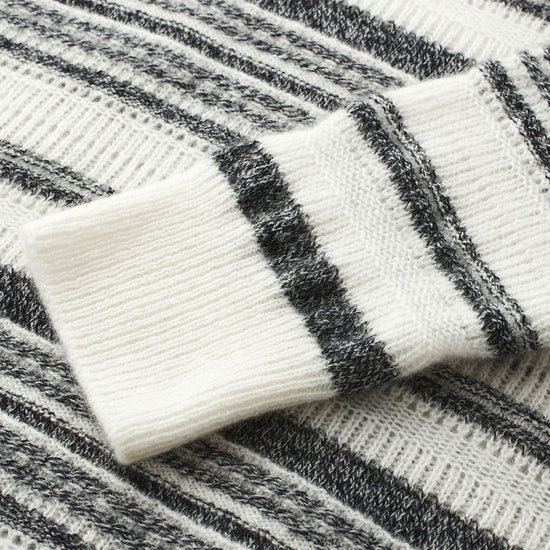 COMOBOCA 100% Cashmere Women's Striped Knit Round Neck Sweater