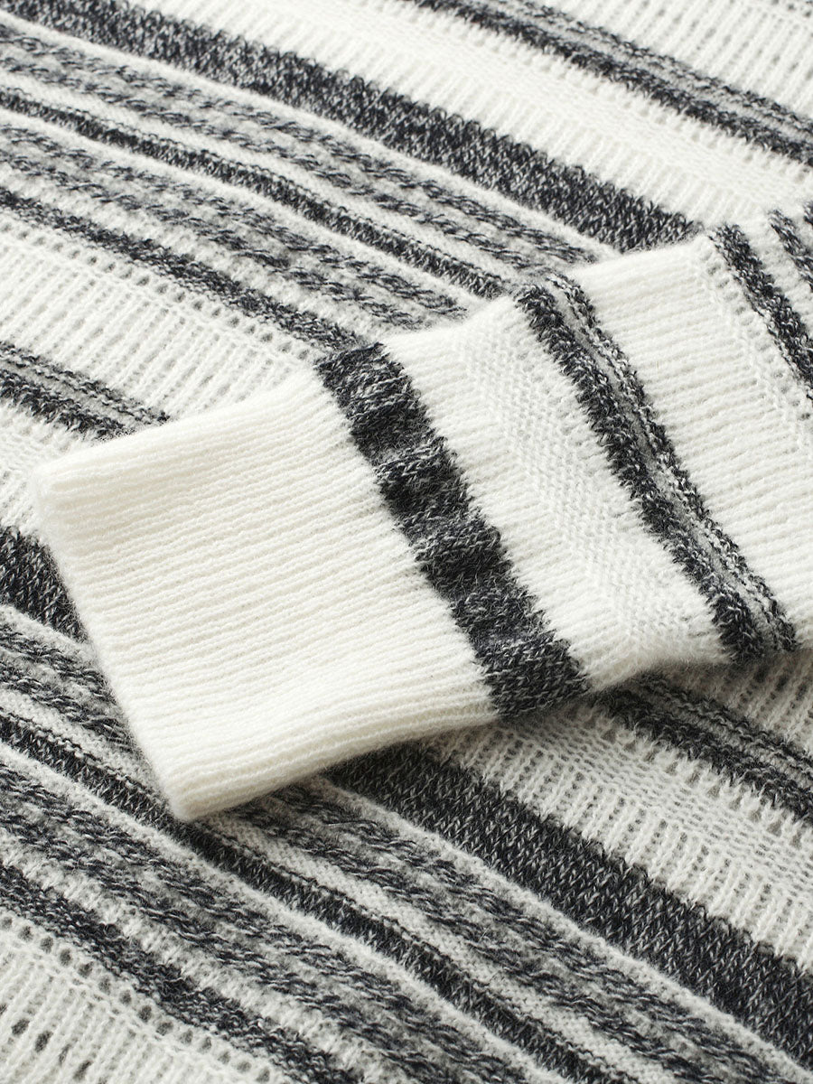 COMOBOCA 100% Cashmere Women's Striped Knit Round Neck Sweater