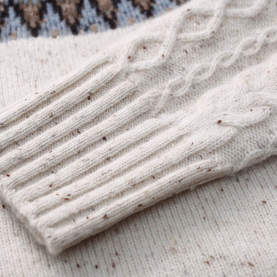 COMOBOCA 100% Cashmere Women's Mock Neck Fair Isle Cable Knit Sweater