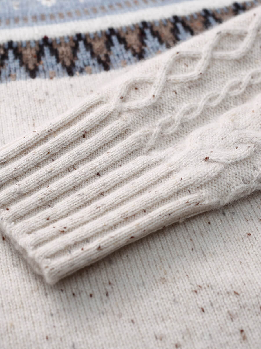 COMOBOCA 100% Cashmere Women's Mock Neck Fair Isle Cable Knit Sweater