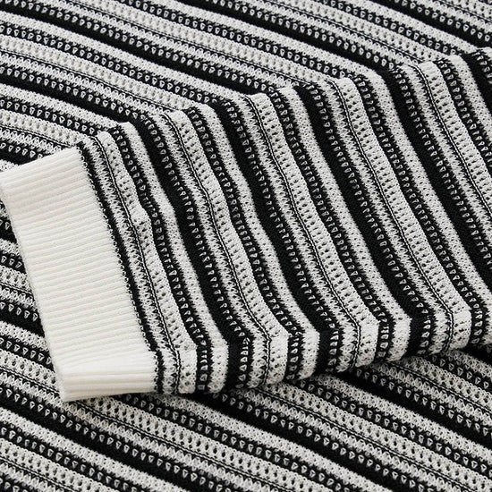 COMOBOCA Women's Striped Mesh Knit Round Neck Sweater