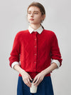 COMOBOCA Red 100% Cashmere Women's Argyle Cable Button Up Knit Cardigan