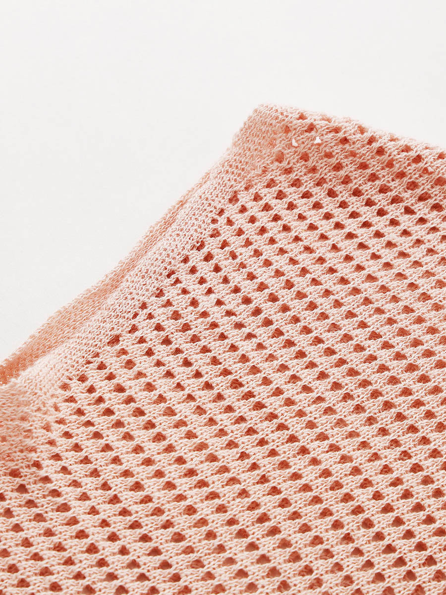 COMOBOCA Women's Openwork Mesh Knit Button Front Top