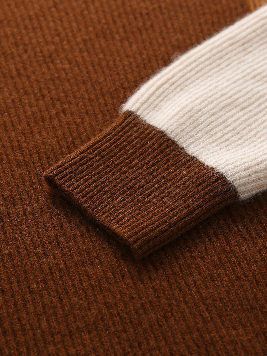 COMOBOCA 100% Cashmere Women's Color Block Turtleneck Sweater