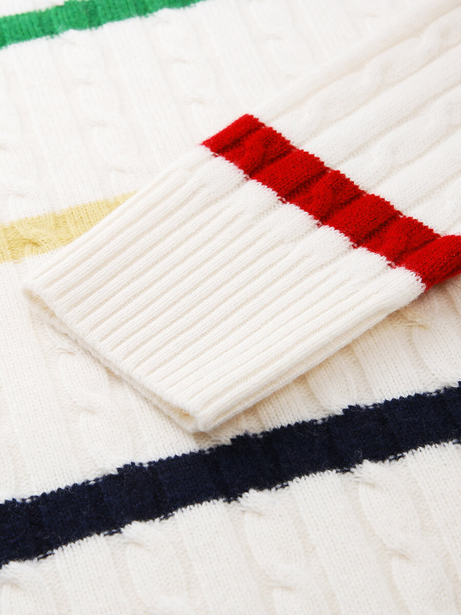 COMOBOCA 100% Wool Women's Colorful Striped Cable Knit Sweater