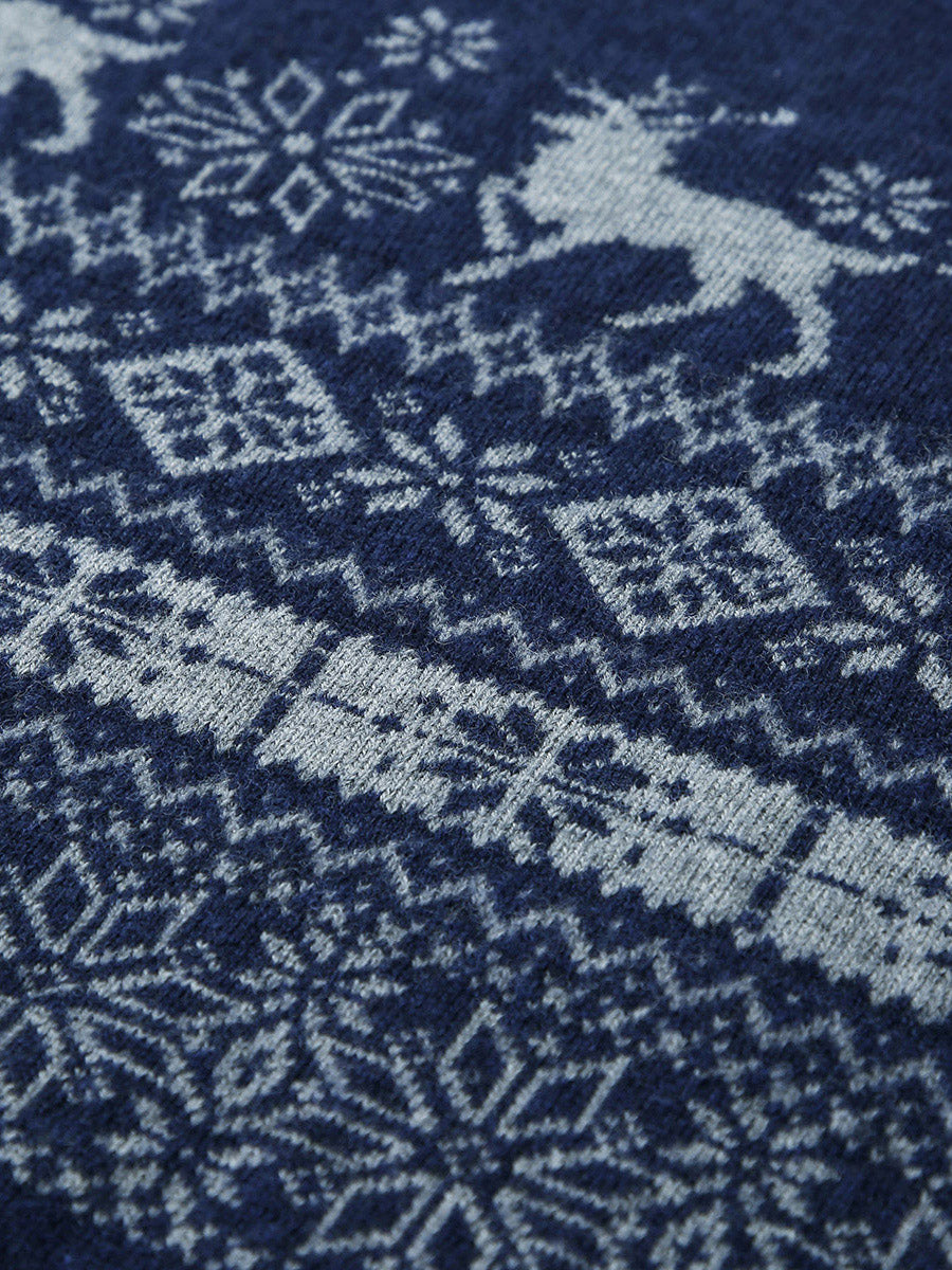 COMOBOCA 100% Wool Kids' Nordic Reindeer Pattern Knit Sweater