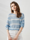 COMOBOCA Women's Striped Ribbed Round Neck Sweater