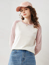 COMOBOCA Light Pink Women's Colorblock Raglan Round Neck Sweater