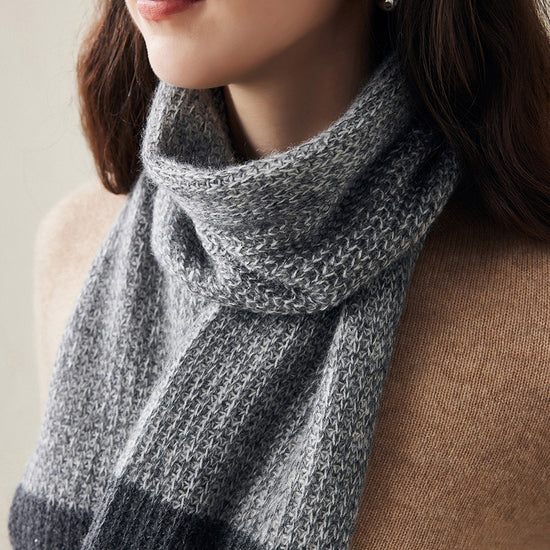 COMOBOCA 100% Cashmere Chunky Knit Color Block Scarf