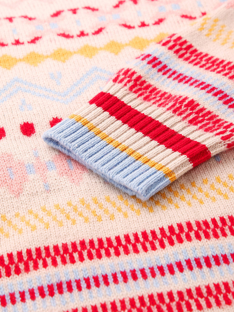 COMOBOCA 100% Wool Kids' Colorful Nordic Pattern Knit Sweater