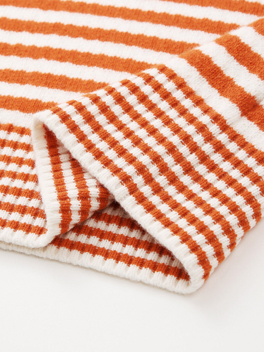 COMOBOCA 100% Wool Women's Striped Knit Pullover Sweater